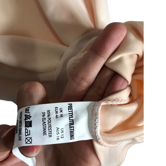 PrettyLittleThing | New Blush Ruched Mesh Bardot Bodycon Dress - Picture 9 of 12